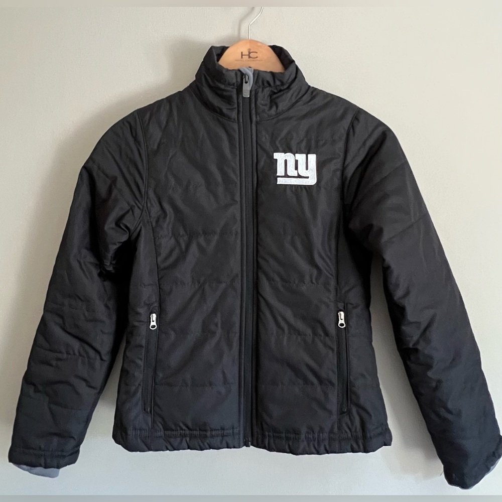 NFL Team Apparel Girls Black & White NY Giants Full Zip Jacket Size Small (7/8)